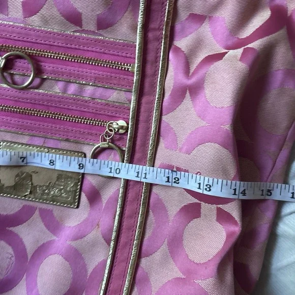 VTG Coach Pink Poppy Signature C Glam Tote Metallic Gold Trim Handbag Y2K - Picture 8 of 9